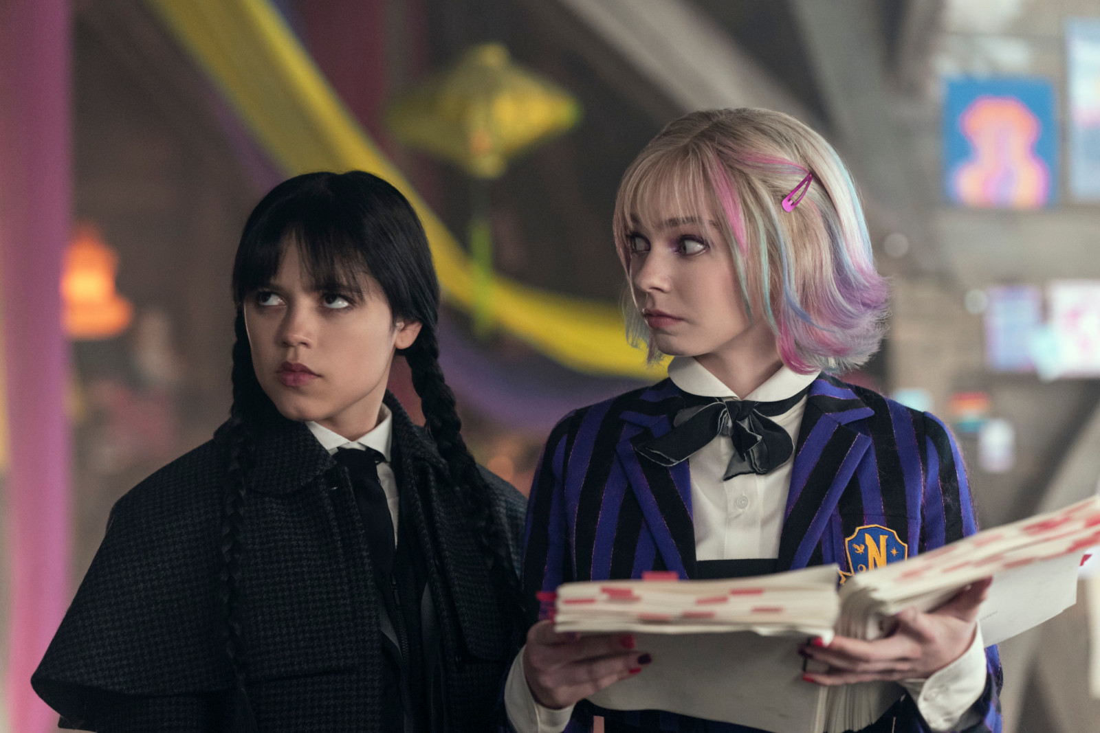 Wednesday. (L to R) Jenna Ortega as Wednesday Addams, Emma Myers as Enid in episode 201 of Wednesday. Cr. Jonathan Hession/Netflix © 2025