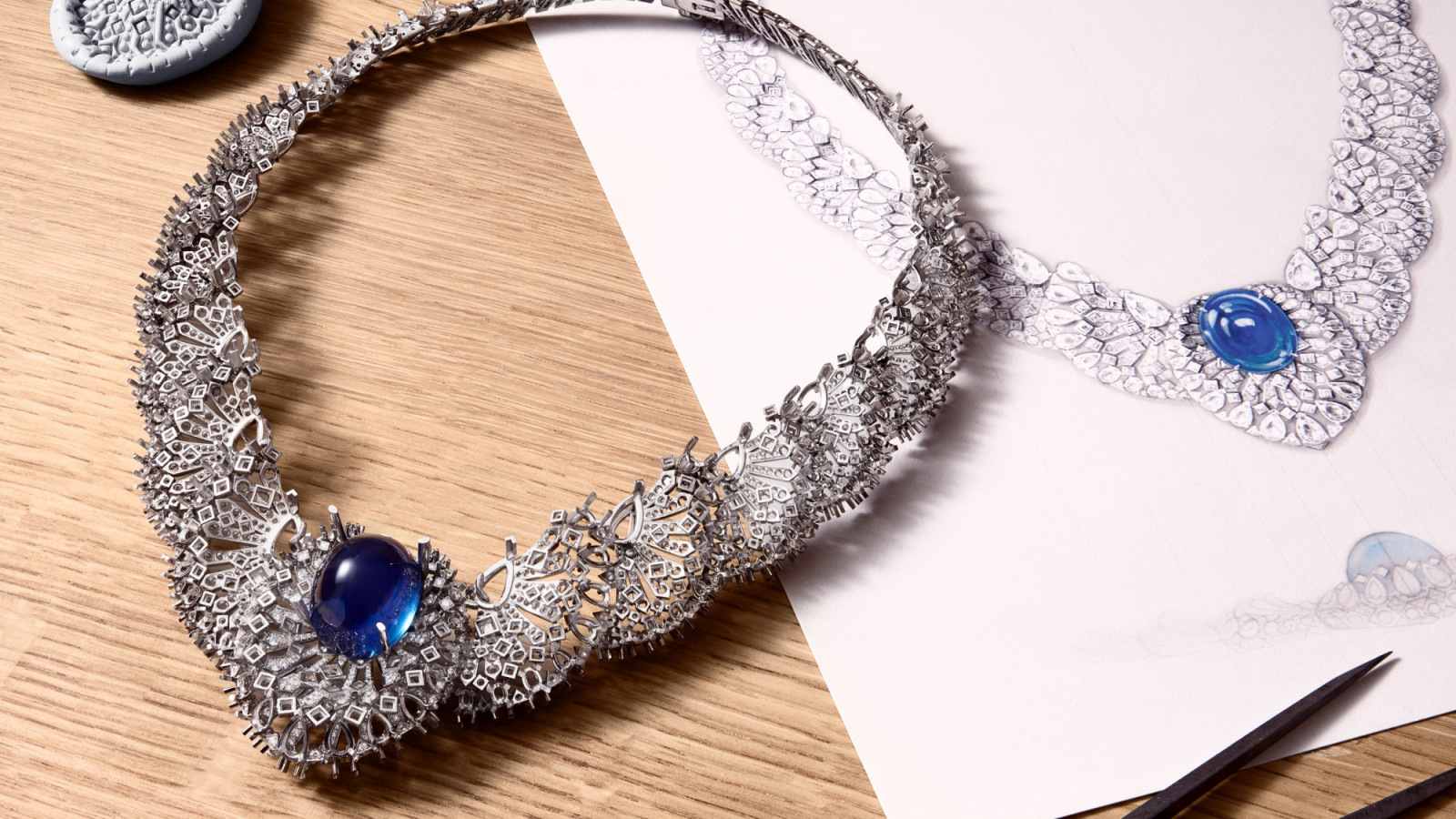 En Équilibre Pavocelle Necklace/brooch, platinum, sapphire, diamonds by Cartier (Photo: courtesy of Cartier)
