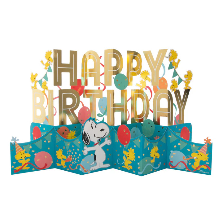 Jumbo Birthday Card - 3D Pop-Up PEANUTS™ SNOOPY & WOODSTOCK Banner (ภาพ: Hallmark)