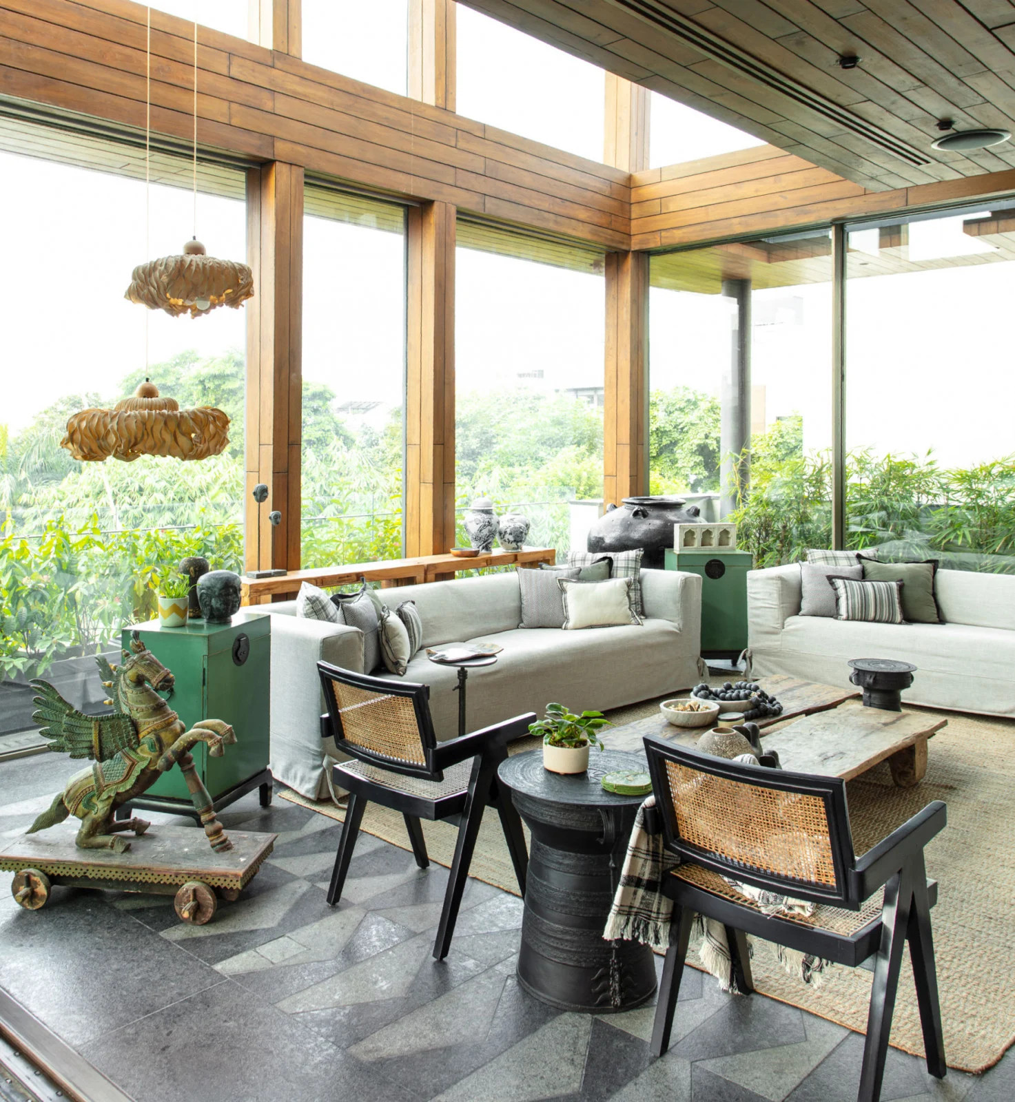The conservatory on the upper level provides natural light (Photo: Nivedita Gupta)