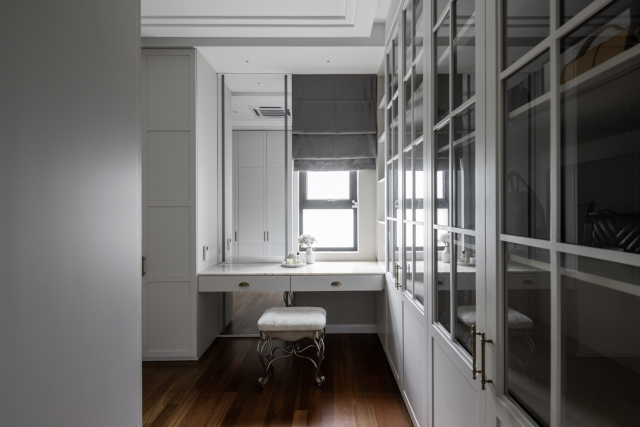 The dressing room extends the home’s elegant material vocabulary into private spaces