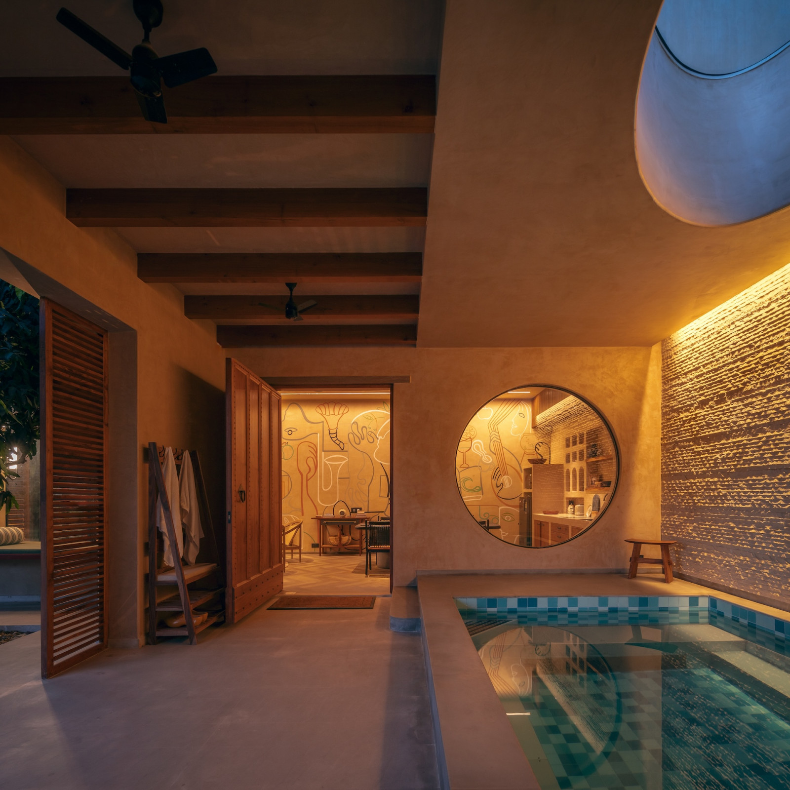 The pool area of a home in Gwalior, India brought to life by Studio Dashline