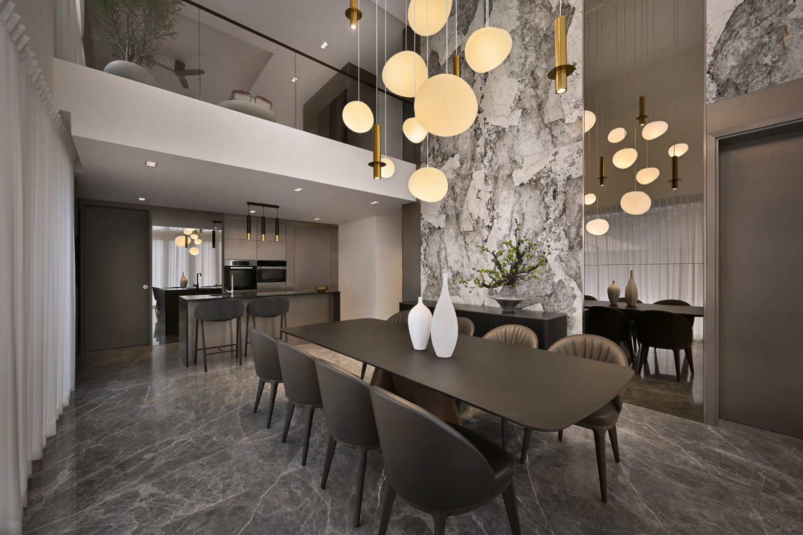 Opulent aesthetics meet everyday functionality in this terrace house