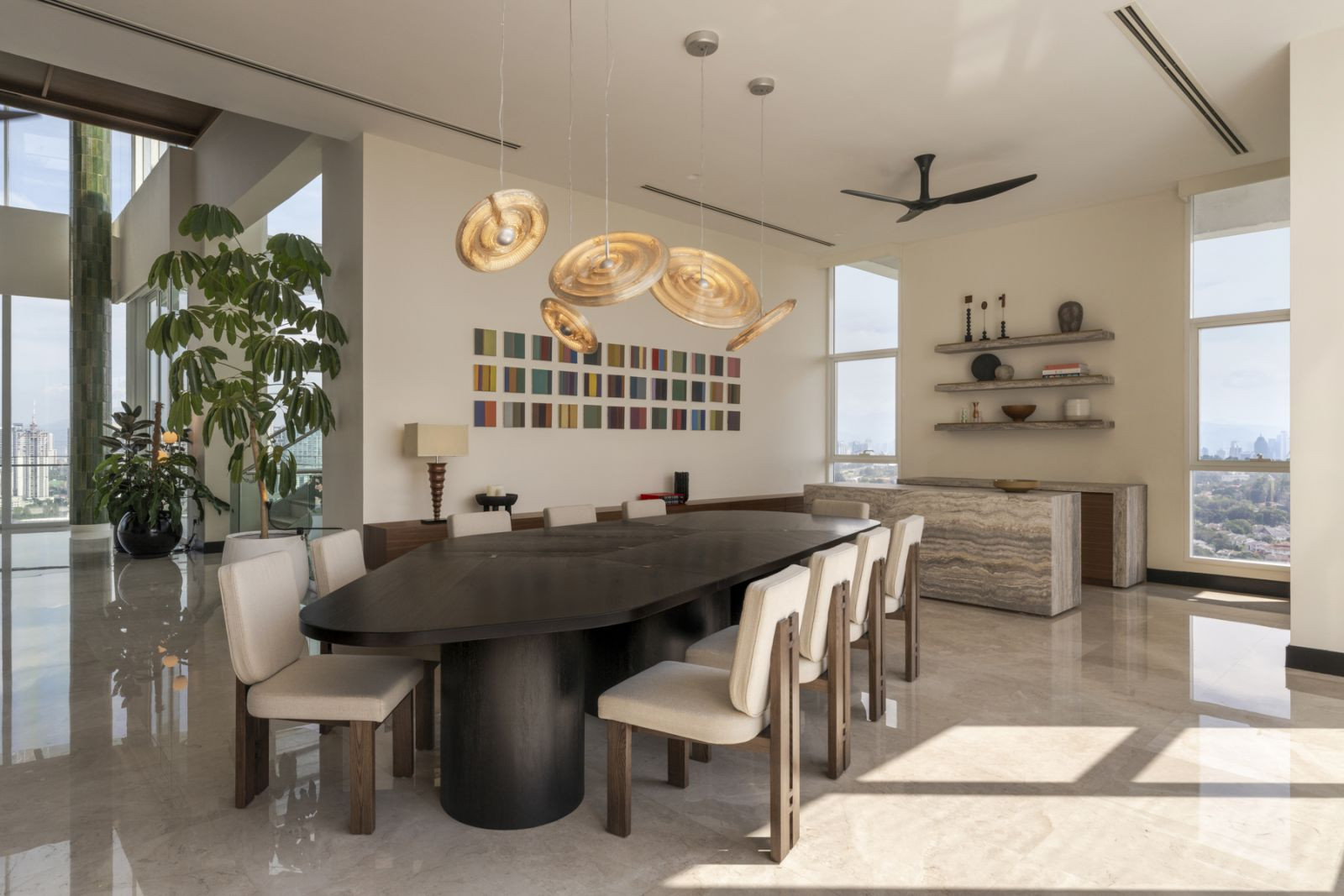 Studio Kanta’s penthouse in Sri Hartamas featured a black-and-white oak table and chairs by Craftsmanty (Photo: David Yeow)