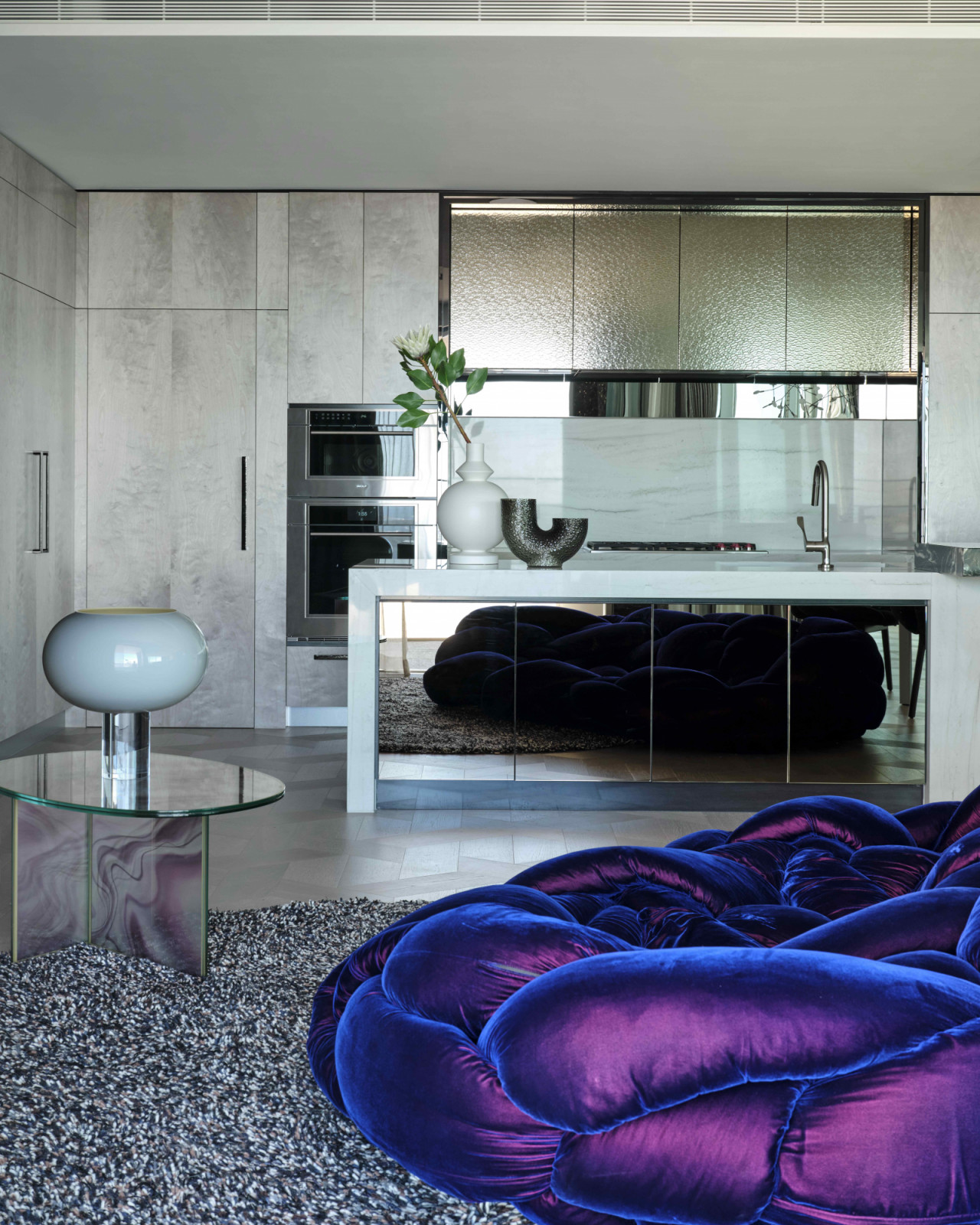 The Edra Boa sofa overlooking the dry kitchen area