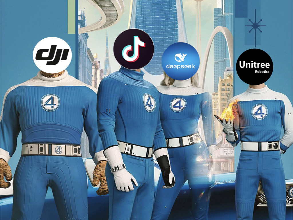 DJI, ByteDance, DeepSeek และ Unitree Robotics กำลังยกบทบาทจีนให้เป็นมหาอำนาจทางเทคโนโลยีที่น่าเกรงขาม (ภาพ: Marvel, Unitree Robotics, Abdelrahman Ahmed / Pexels, appshunter.io / Unsplash, DJI)