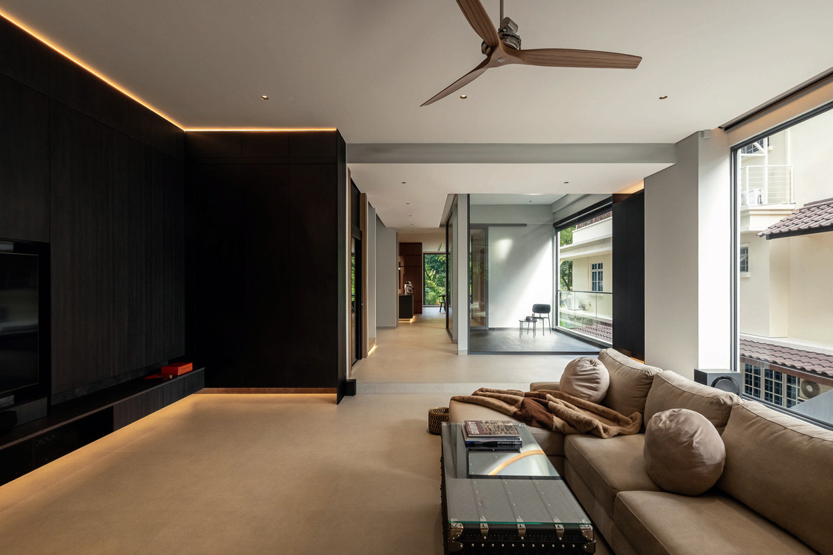 This perspective reveals the semi-detached home’s abundance of natural light