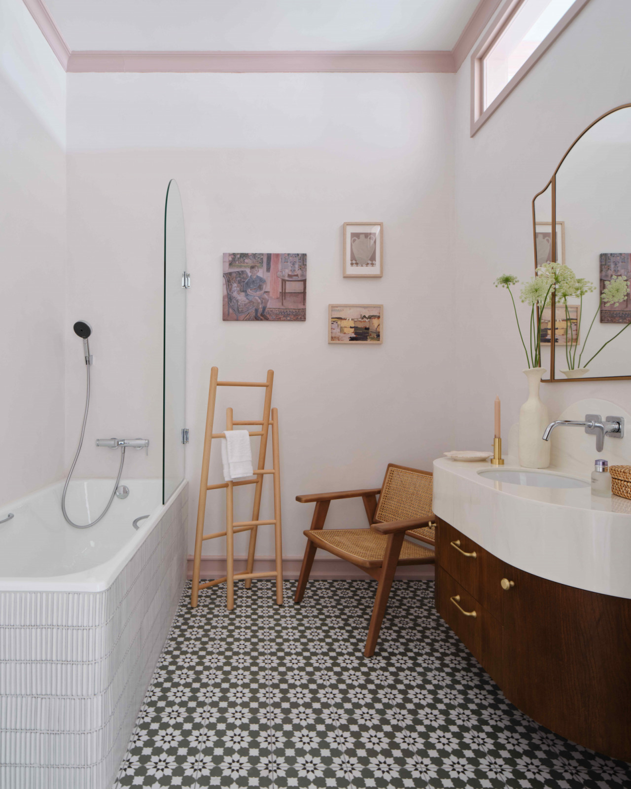 Taking a shower in a pink bathroom would be a pleasant experience