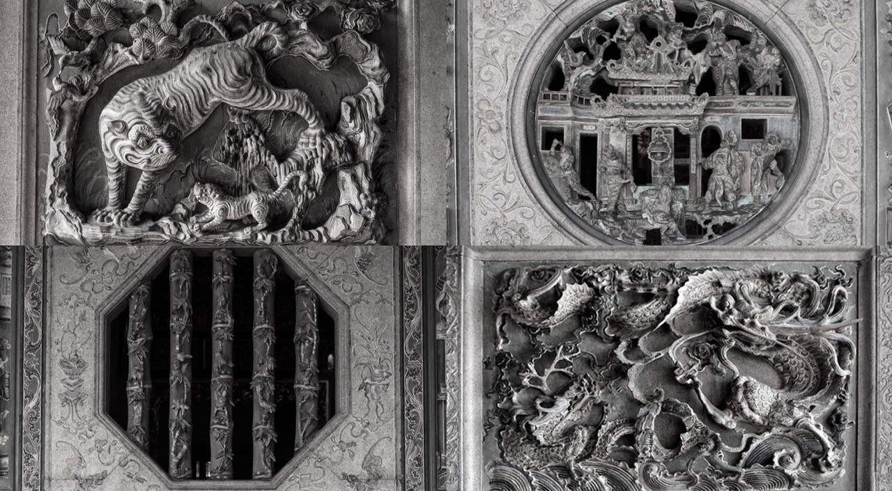 Intricate traditional carvings throughout the Khoo Kongsi compound reflect the rich cultural heritage that Chan draws upon in his contemporary hotel design, translating historical motifs into a modern luxury aesthetic