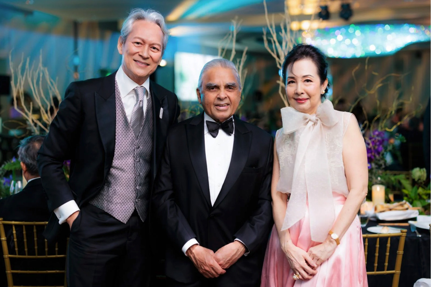 Guests Lionel Leo, Kishore Mahubani, and Tina Tan-Leo at the Tatler Ball 2024 in Singapore (Photo: Tatler Singapore)