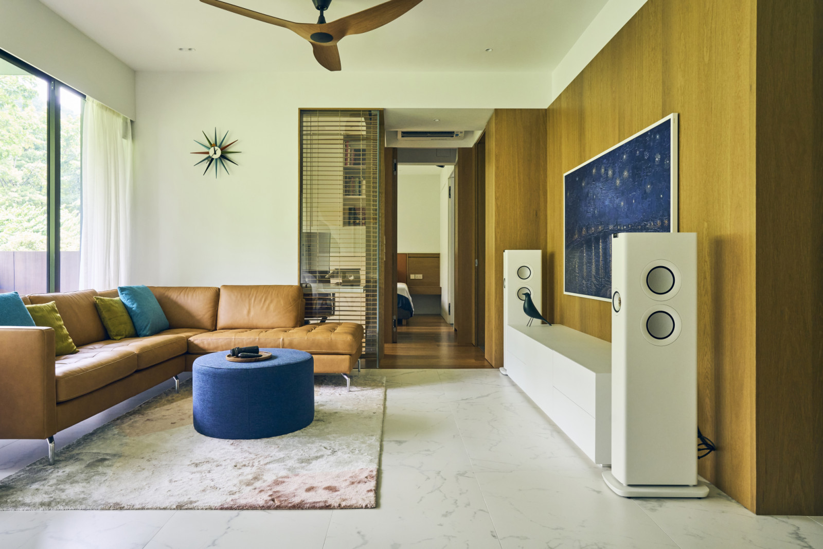 The warm and inviting living area maximises space and natural lighting