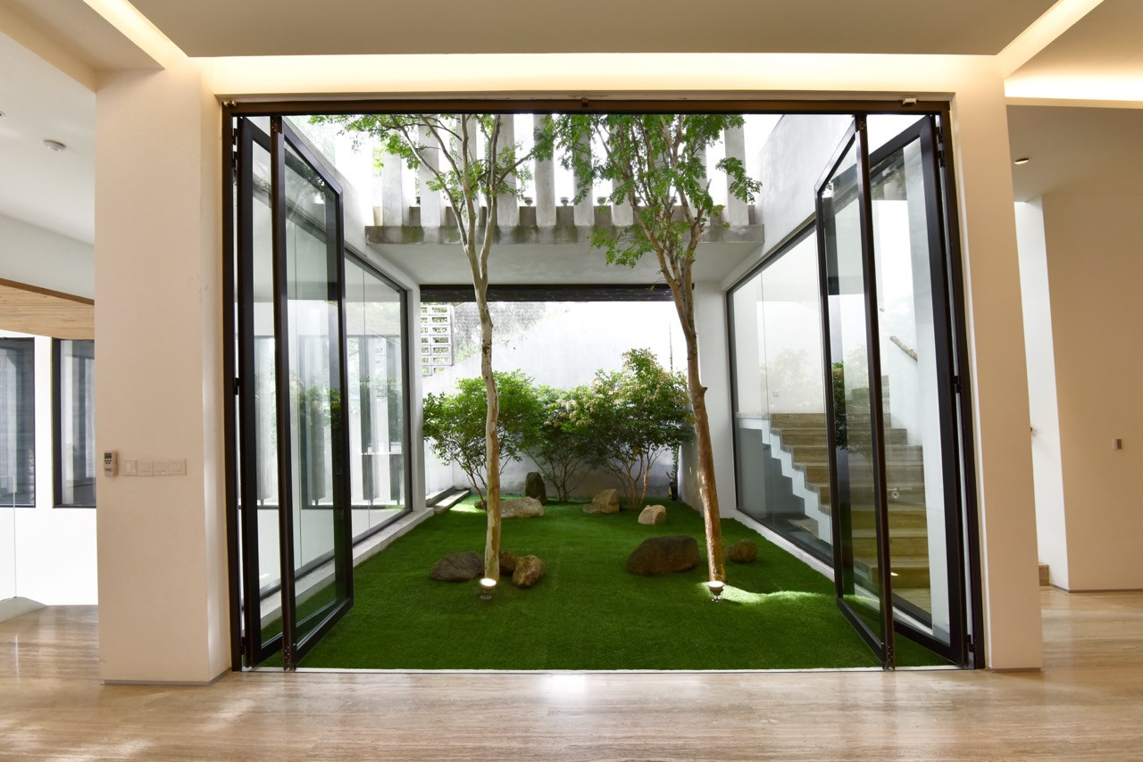 The ground-level internal courtyard viewed from the main living area