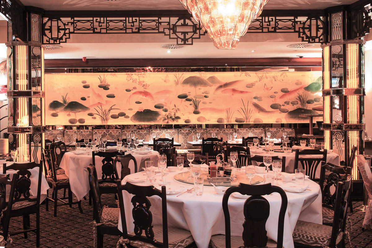 The interiors of China Tang at the Dorchester in London, England