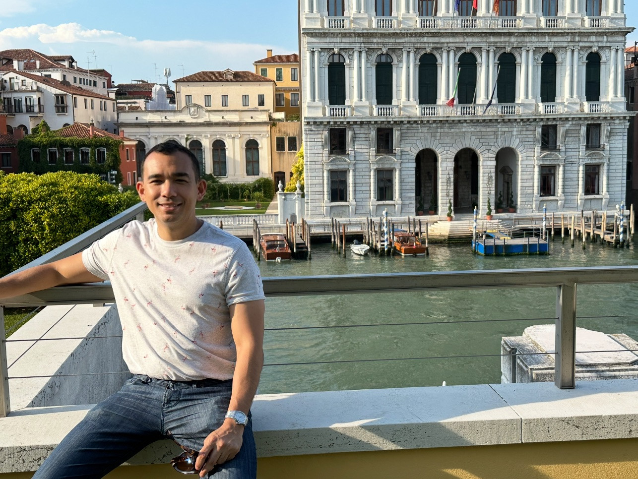 Jaime Ponce de Leon on the rooftop of Venice’s Peggy Guggenheim Museum