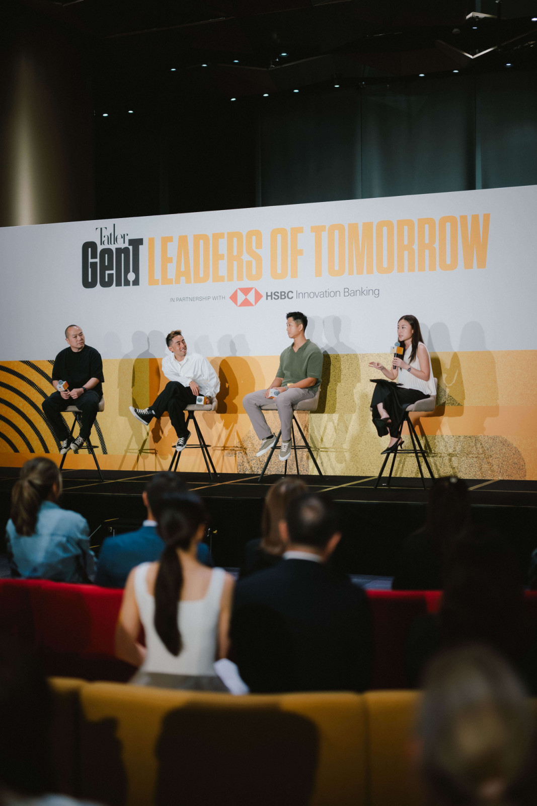 Yoyo Chow, Hong Kong Power & Purpose editor at Tatler Asia, moderates a panel with Gen.T honourees from the 2016 and 2018 lists, including Ray Chan, co-founder of 9gag, Gary Wan, co-founder of Hybrid Group, and serial entrepreneur Kevin Poon (Photo: Jeffrey Hui)