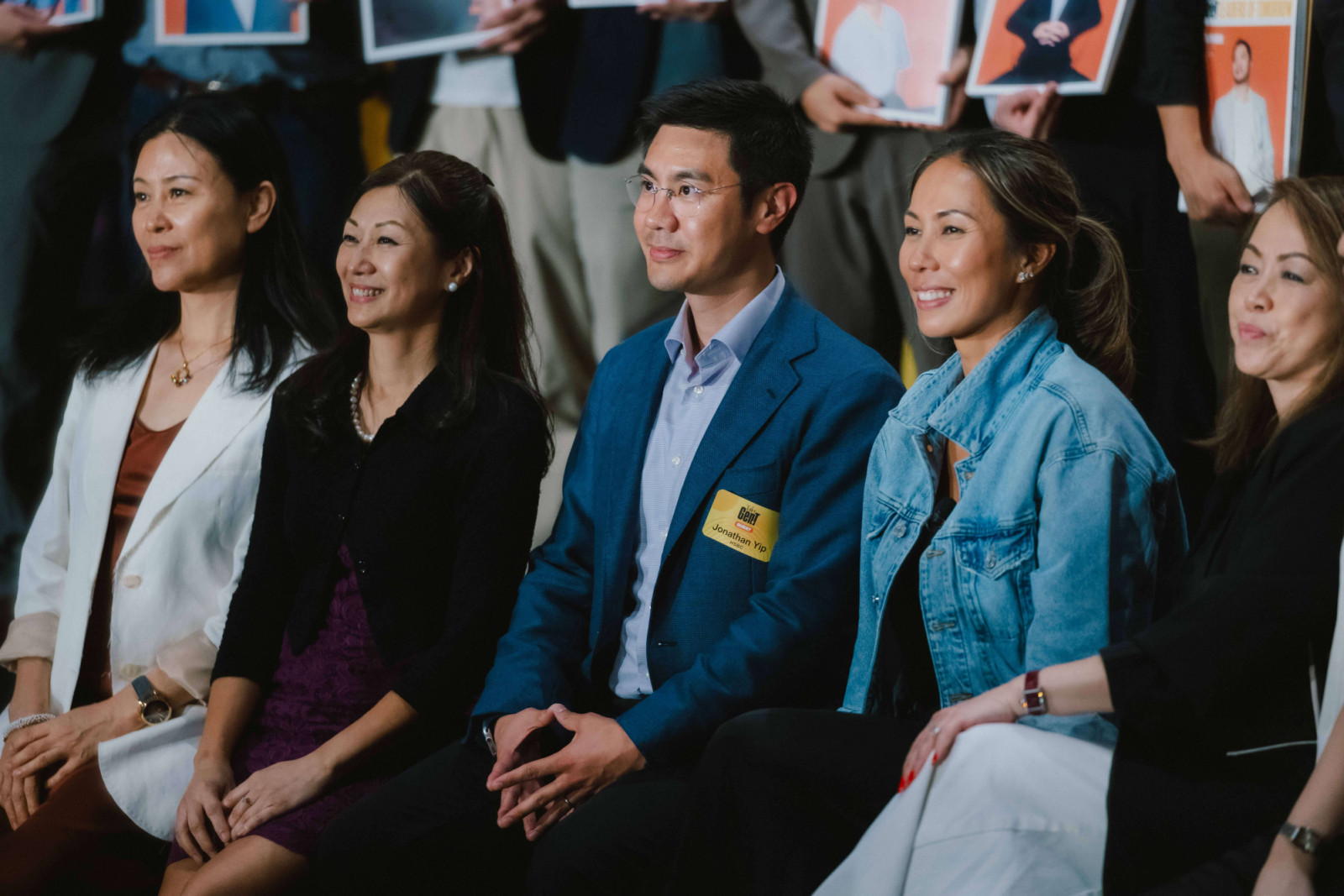 Chen, Ong, Yip, Lamunière and Rachel Choy, deputy managing director, Hong Kong, Tatler Asia, sit on stage for a group photo with the Gen.T 2025 honourees (Photo: Jeffrey Hui)