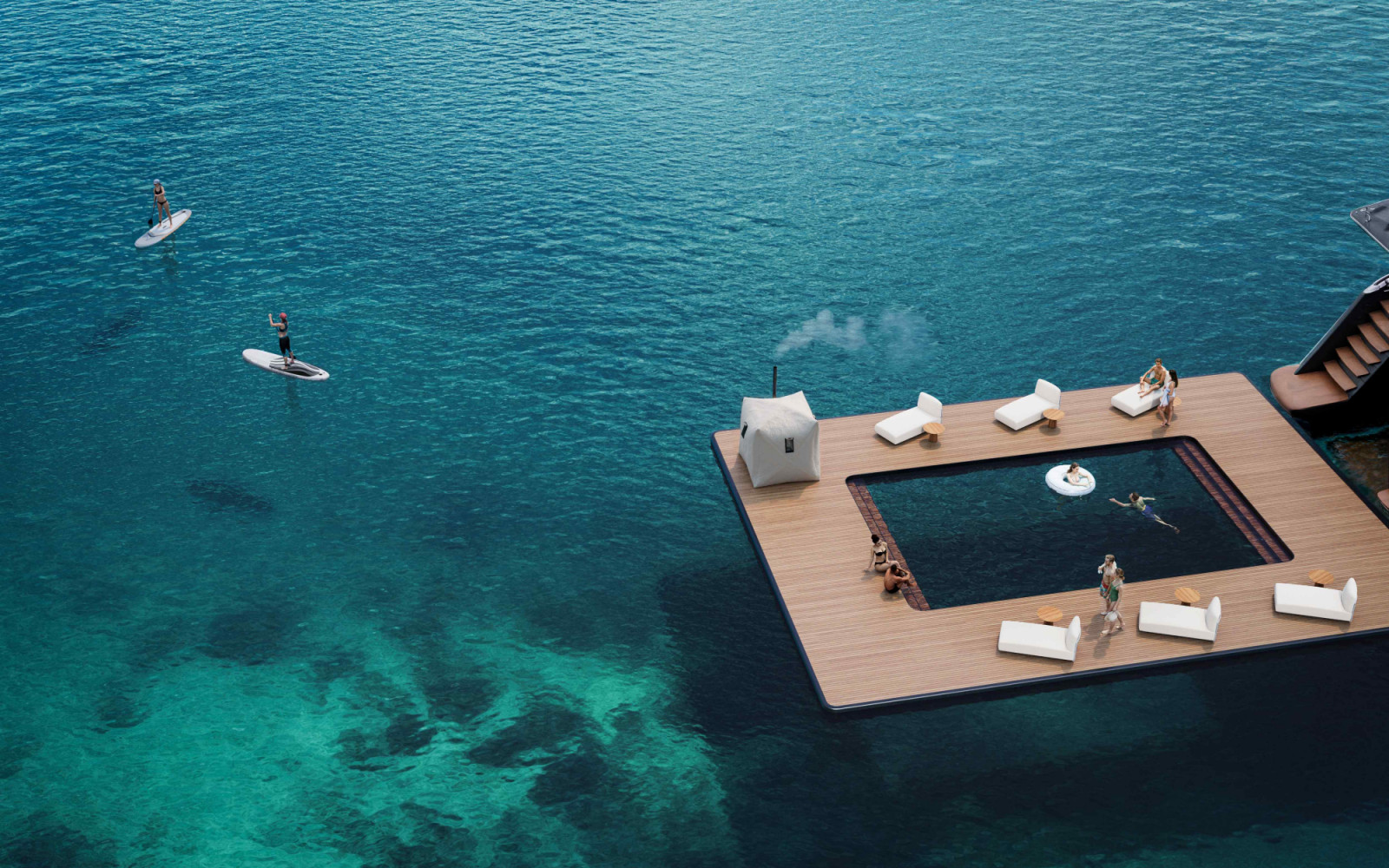 The over-water “Seapool” extends the living space over the water