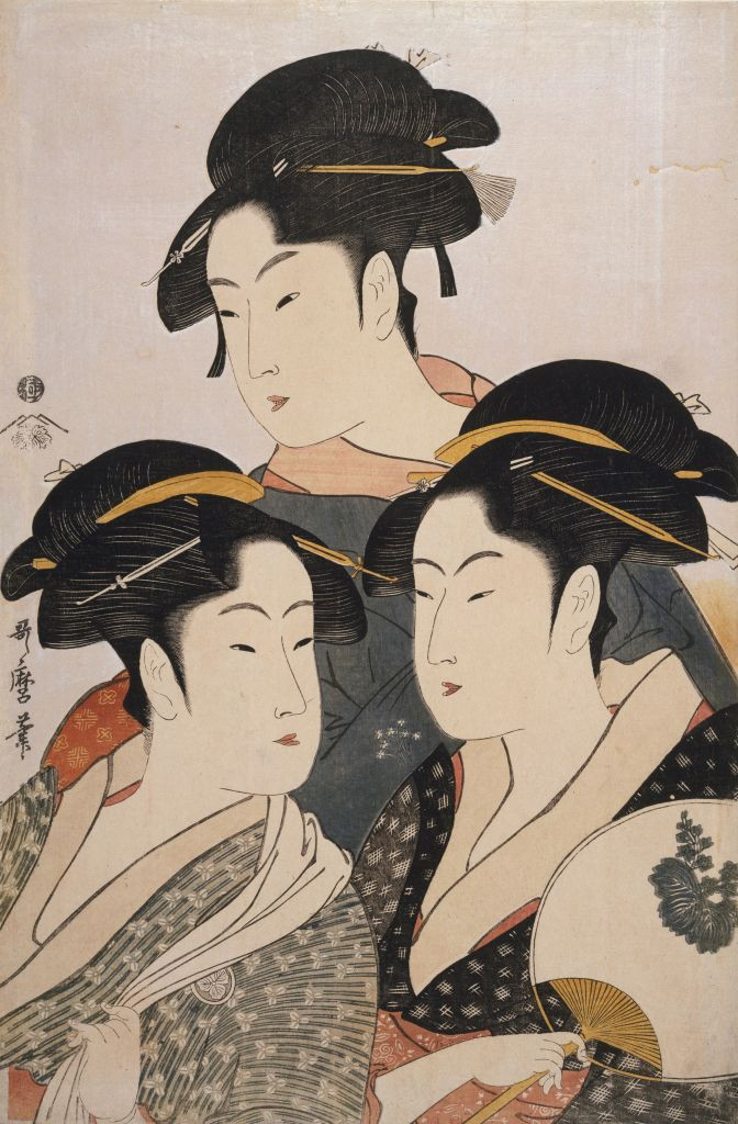T_ƒå«ji san bijin] = [Three beauties of the present day], Kitagawa, Utamaro (1753?-1806), (Artist), Date Created: 1793 (Photo by: Sepia Times/Universal Images Group via Getty Images)