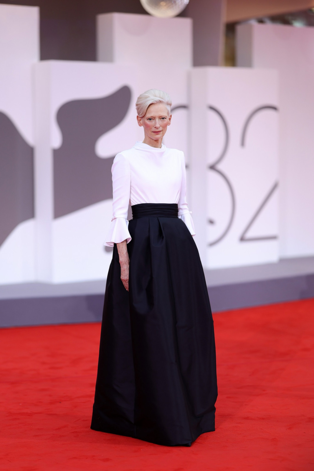 VENICE, ITALY - AUGUST 27: Tilda Swinton attends the "La Grazia" red carpet during the 82nd Venice International Film Festival on August 27, 2025 in Venice, Italy. (Photo by Andreas Rentz/Getty Images)