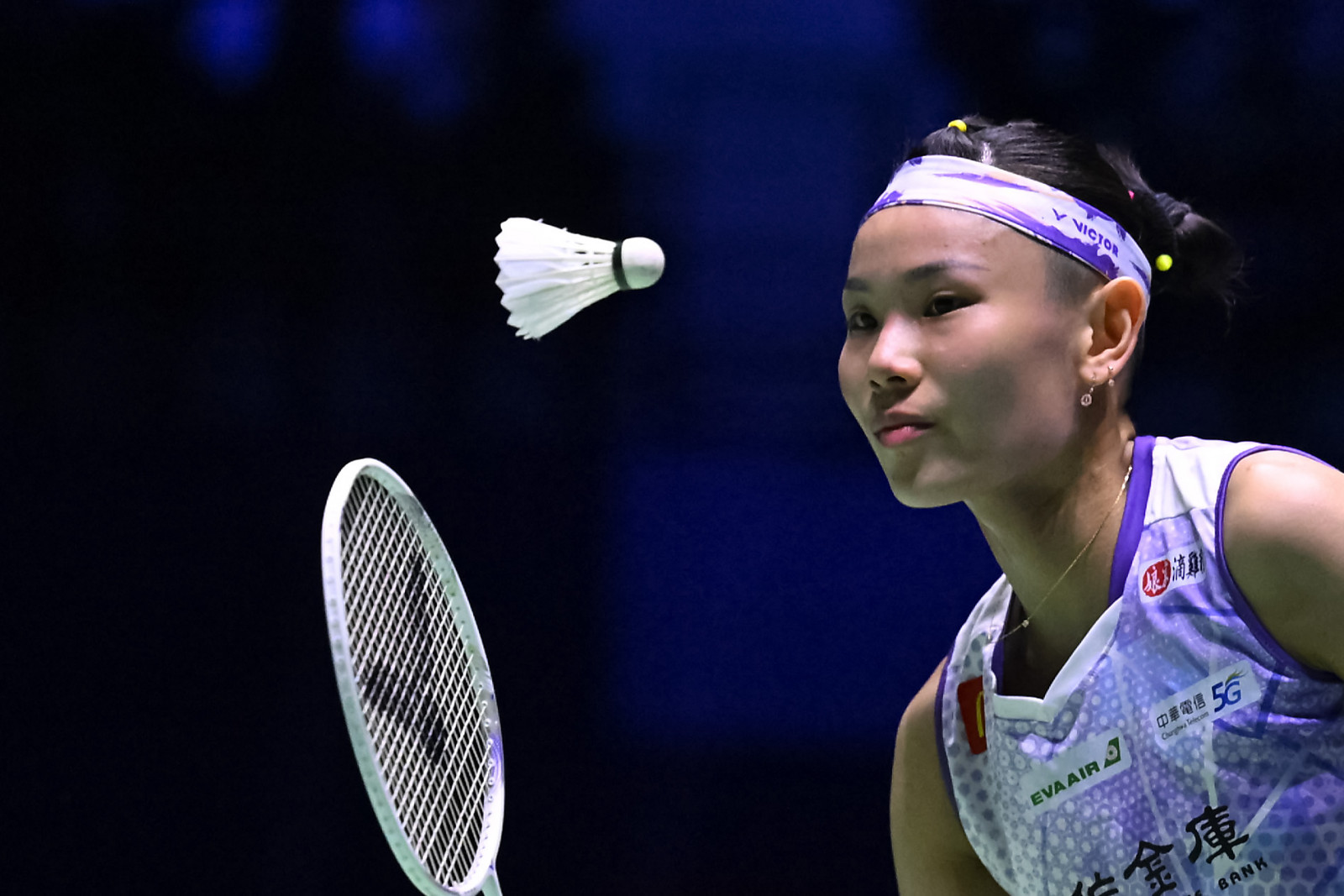 PARIS, FRANCE - MARCH 09: Tai Tzu Ying of Taiwan stares at the shuttle during her Women's single semi final match against An Se Young of South Korea at the Yonex French open badminton at Adidas Arena on March 09, 2024 in Paris, France. (Photo by Aurelien Meunier/Getty Images)
