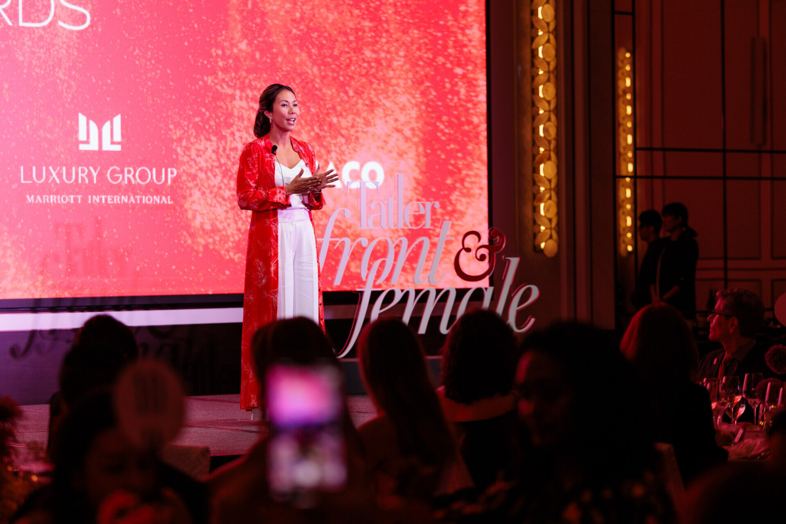 Tamara Lamunière, Tatler Asia President and founder of Front & Female, addresses the crowd during the evening gala (Photo: Adrian Lee)