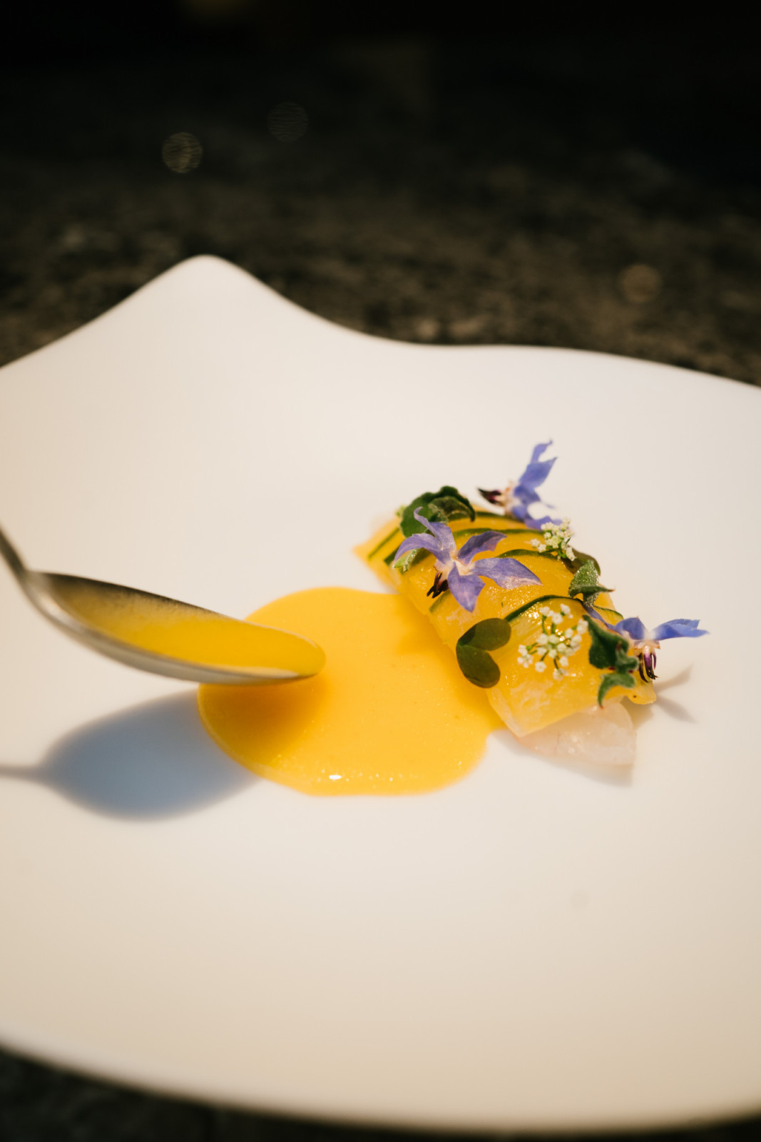 Tai sashimi with Seabuckthorn sauce