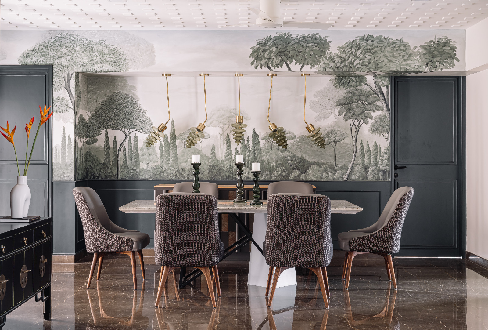 The dining room in a Chennai, India home designed by Chestnut Storeys