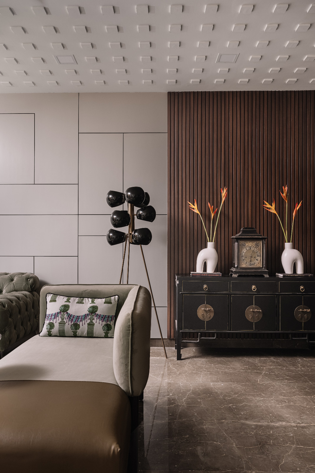 The living room in a Chennai, India home designed by Chestnut Storeys