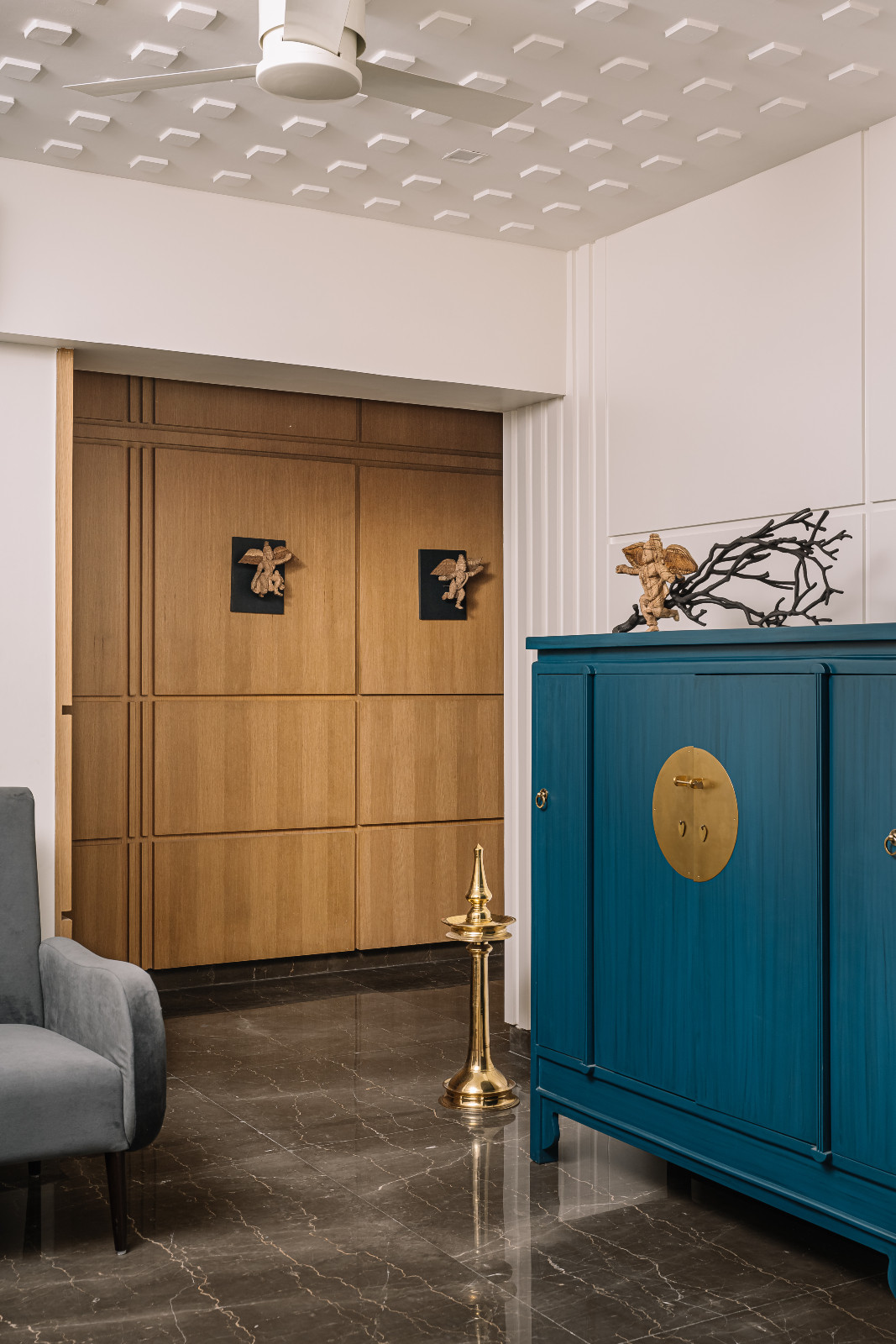 The living room in a Chennai, India home designed by Chestnut Storeys