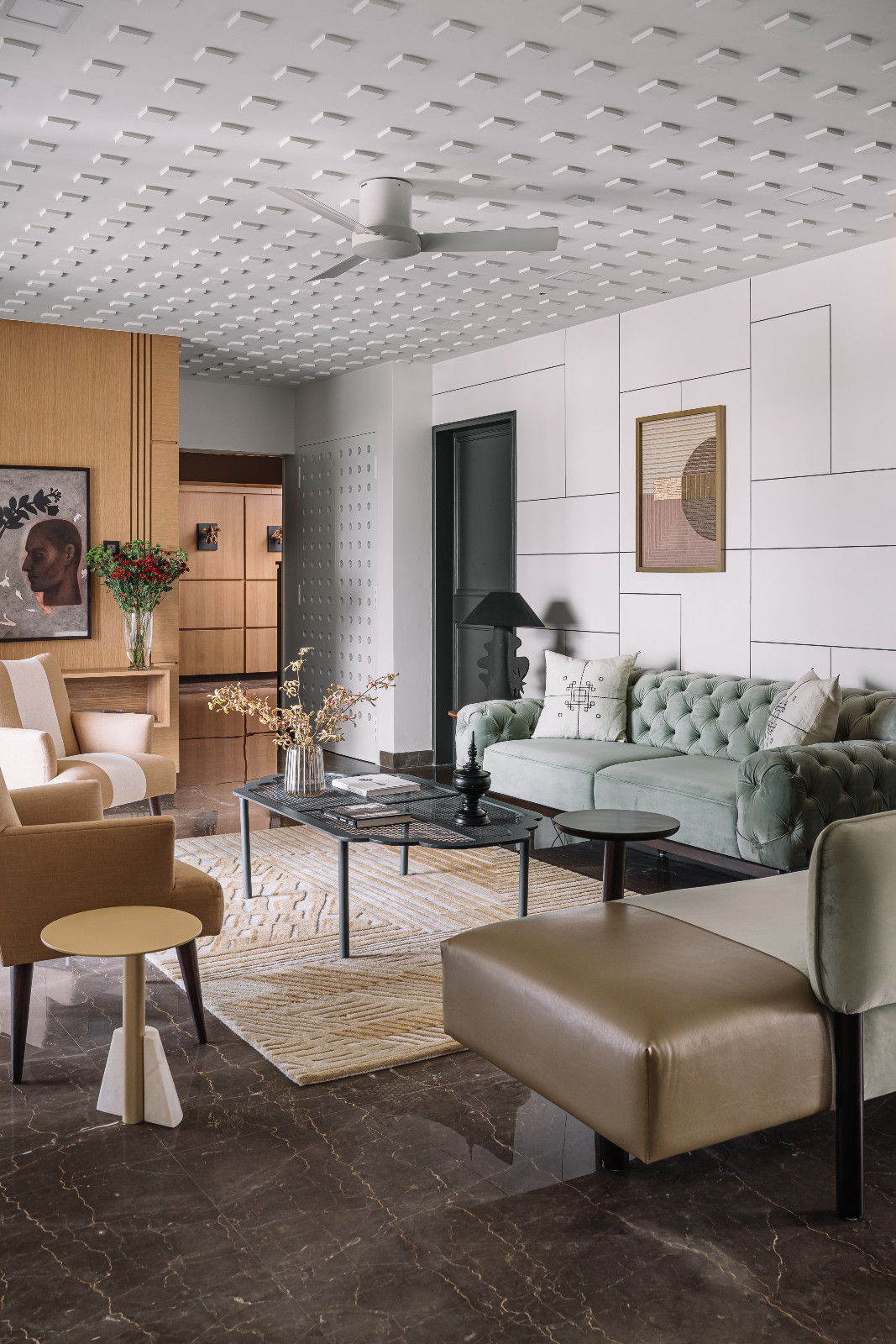 The living room in a Chennai, India home designed by Chestnut Storeys