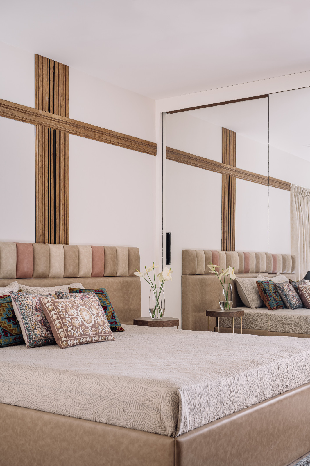 The master bedroom in a Chennai, India home designed by Chestnut Storeys