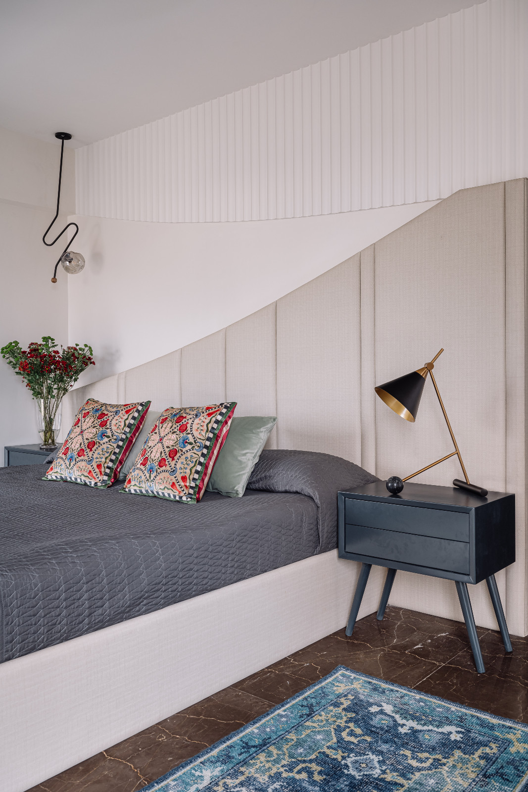 The master bedroom in a Chennai, India home designed by Chestnut Storeys