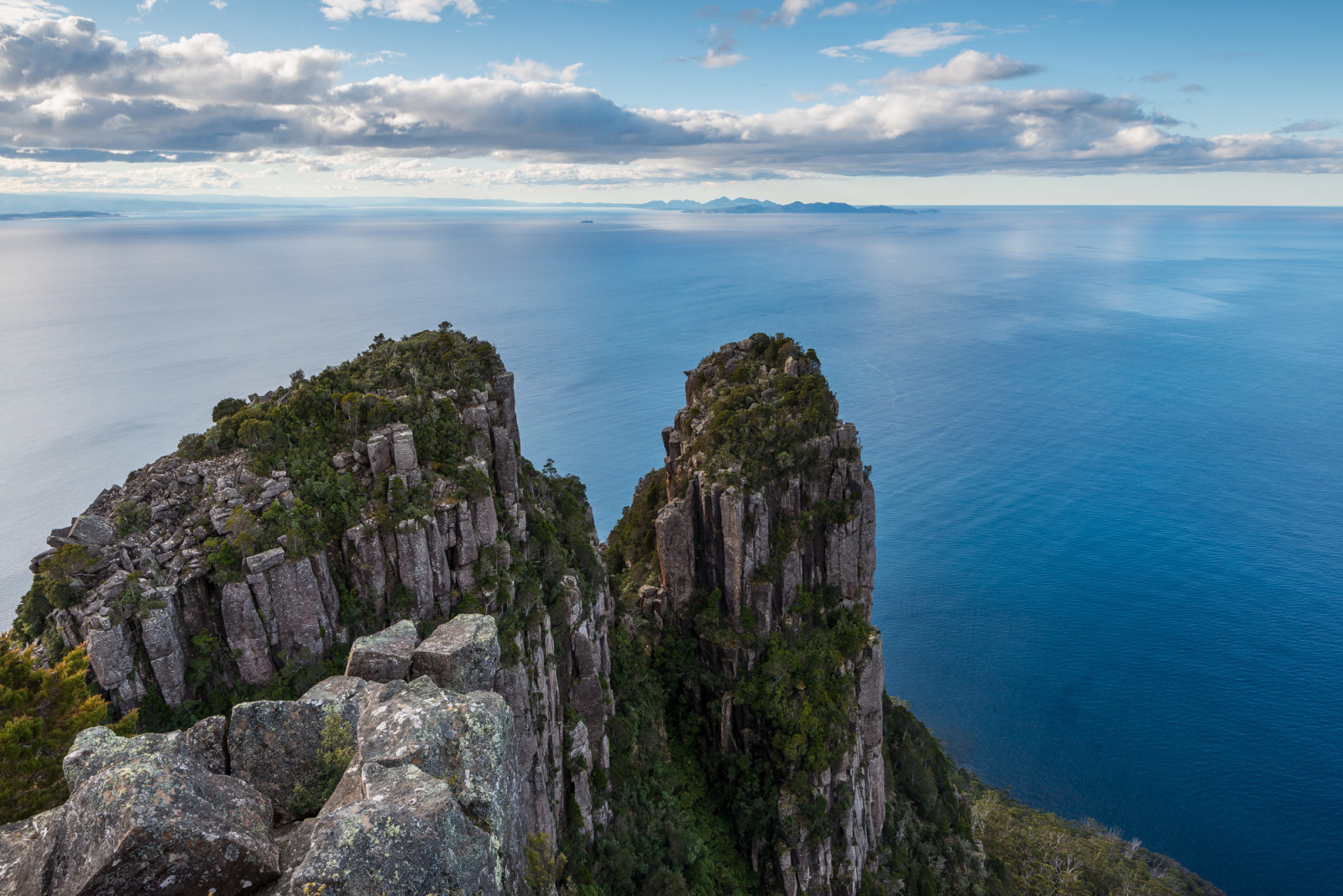 Climb Maria Island’s Bishop and Clerk for sweeping views across the east coast of Tasmania, where cliffs drop to the Southern Ocean. (Photo: Tasmania Parks and Wildlife Service)