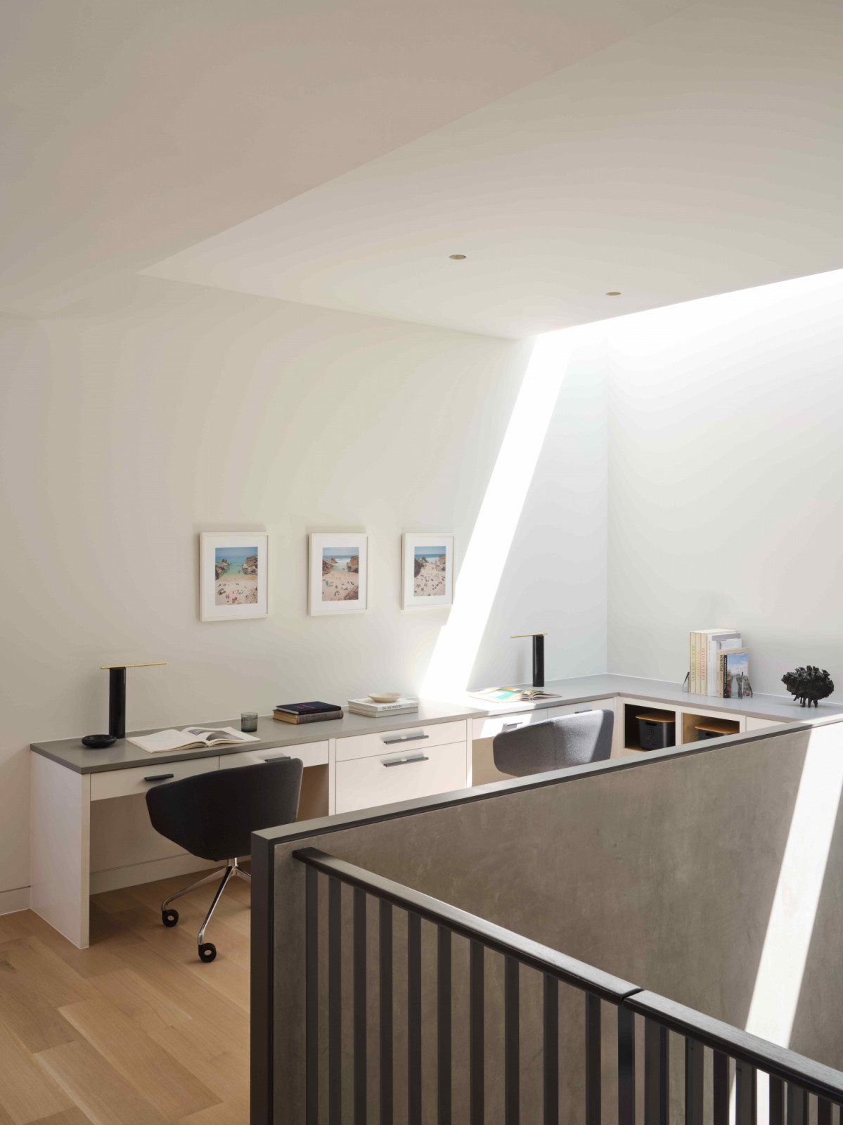 Natural light coming into the office through the skylight