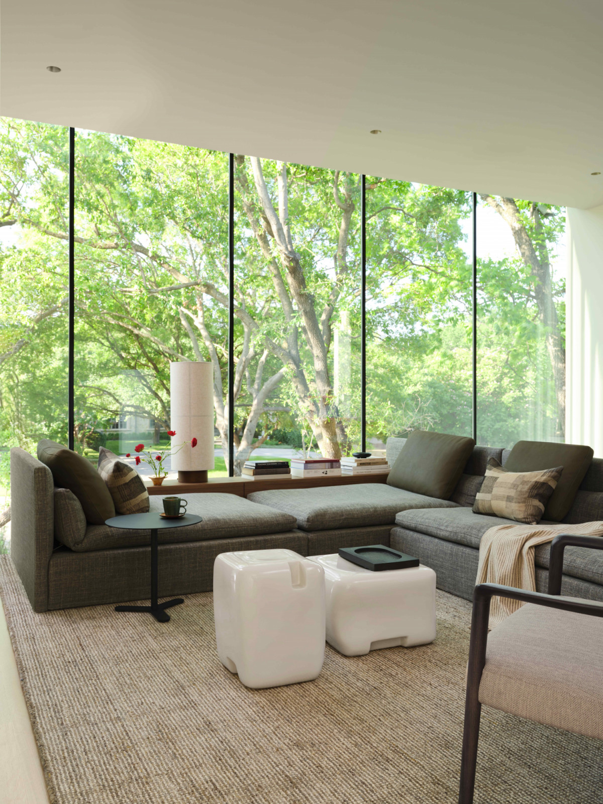 The game room with views of the lush garden