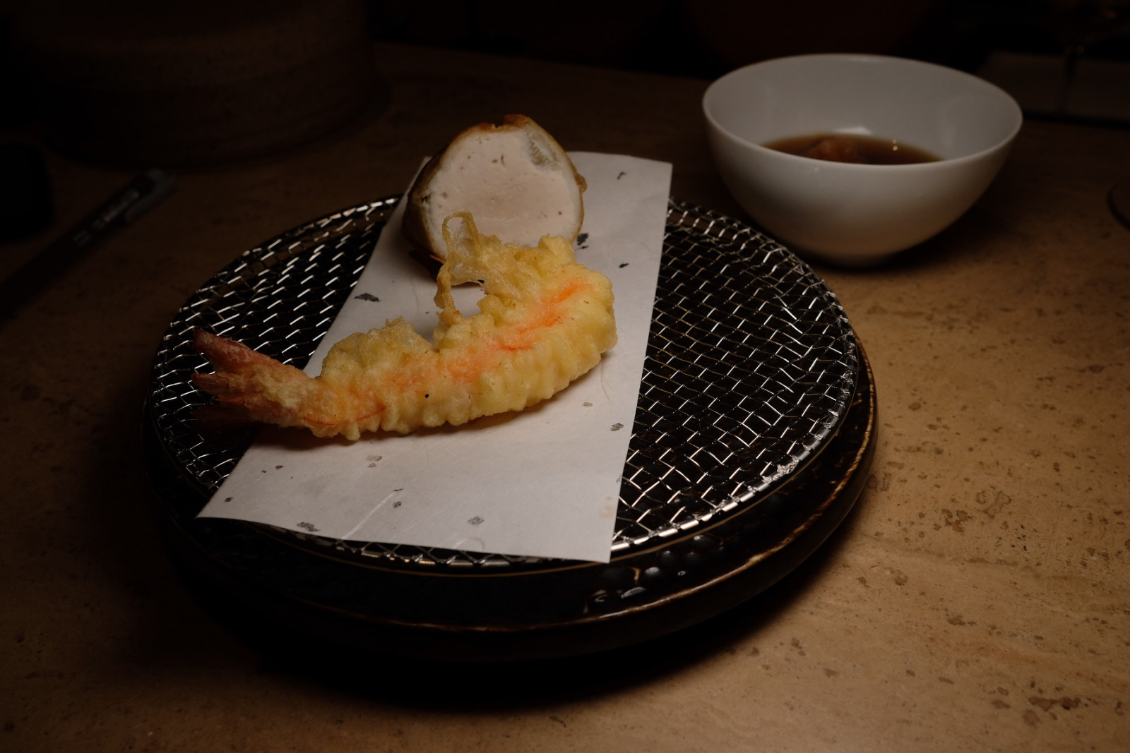 Chipta 11a's duo of tempura ming prawn and Japanese whiting stuffed with Spanish mackerel mousse