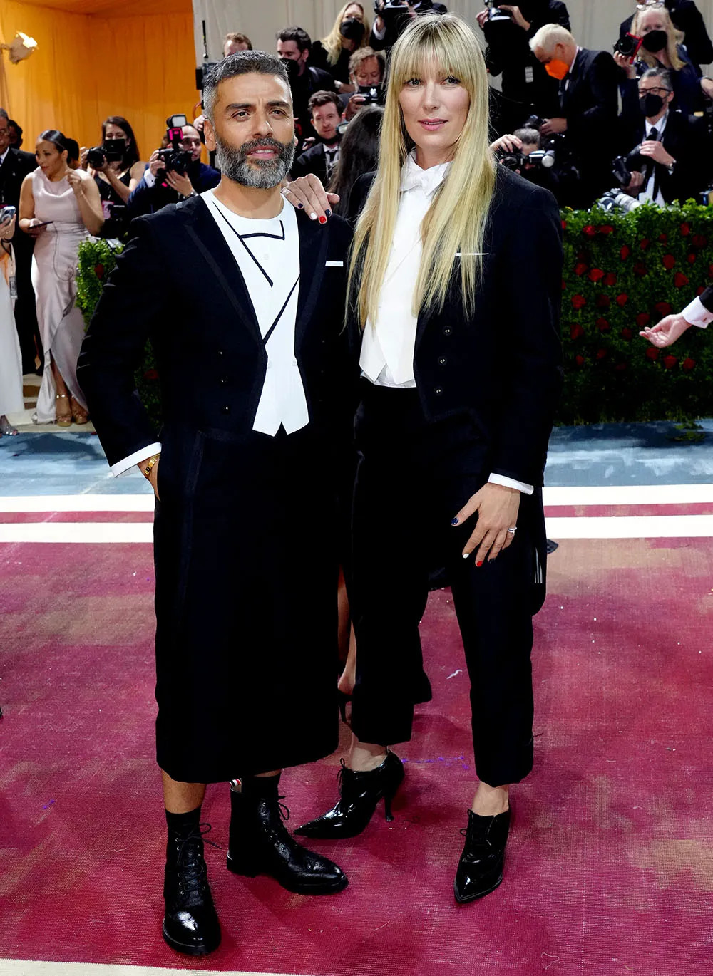 Oscar Isaac with wife Elvira Lind in Thom Browne at the Met Gala 2022 (Photo: Getty Images)