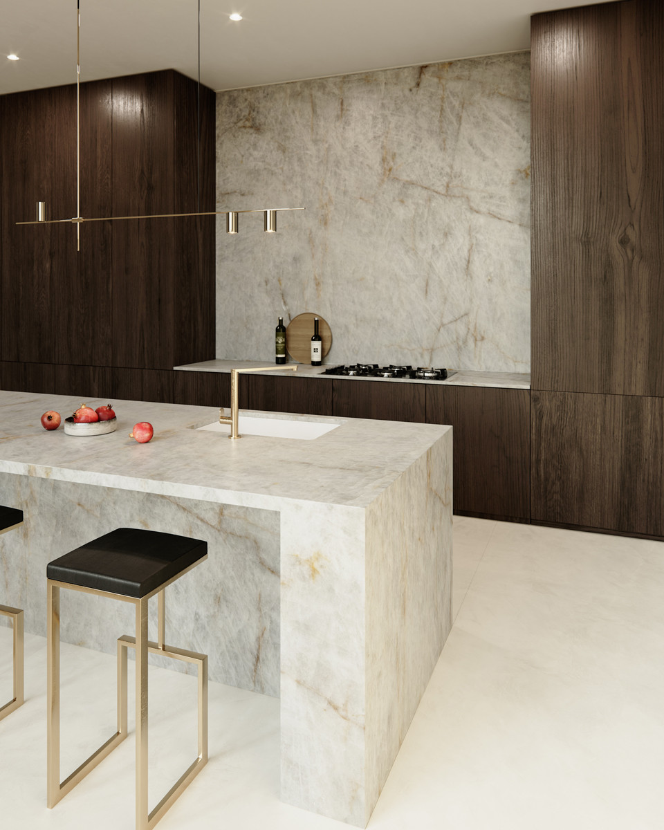 The Cristalo colourway’s versatility is apparent in this sleek kitchen