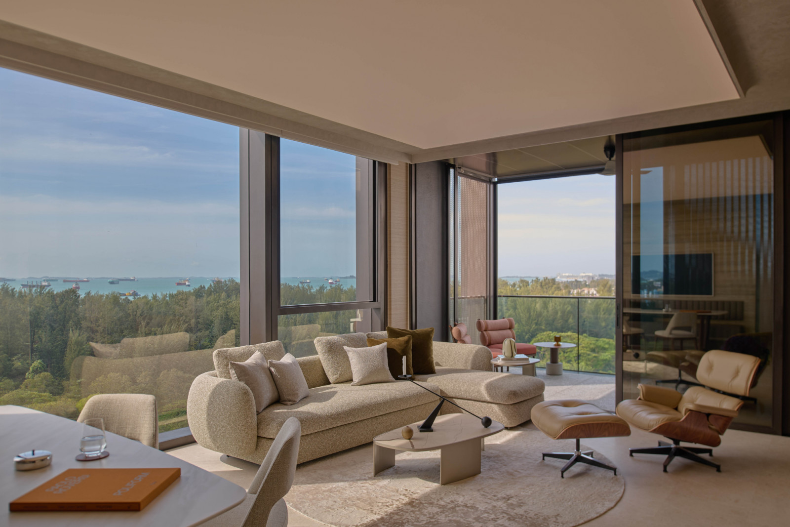 The common area of the apartment overlooks vistas of East Coast Park