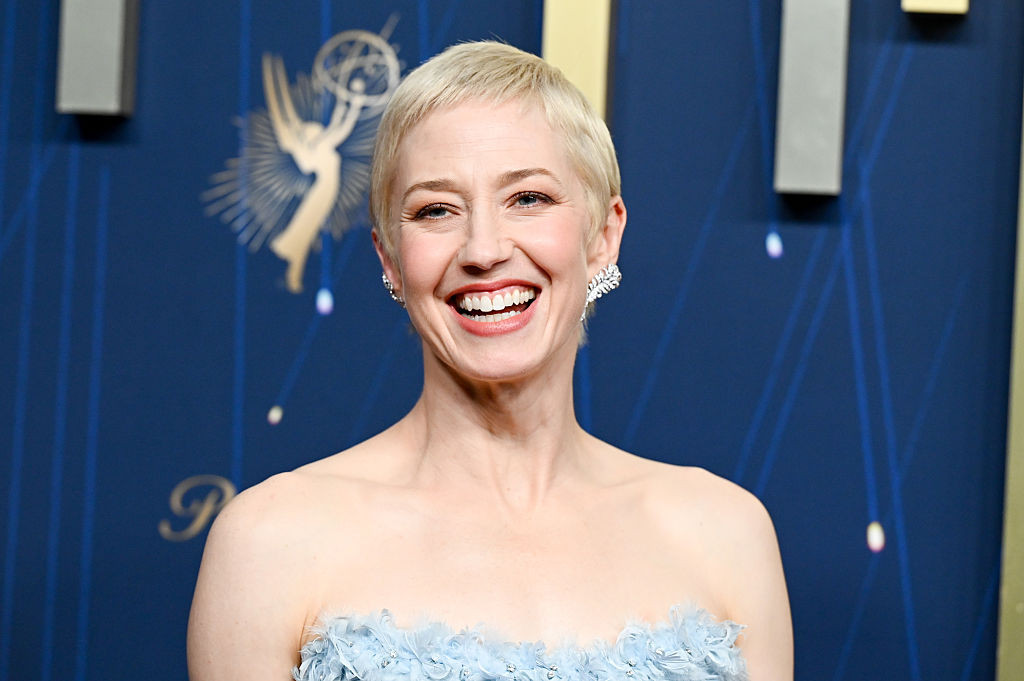 Carrie Coon debuts a radiant pixie cut at the 2025 Emmys. (Photo by Gilbert Flores/Variety via Getty Images)