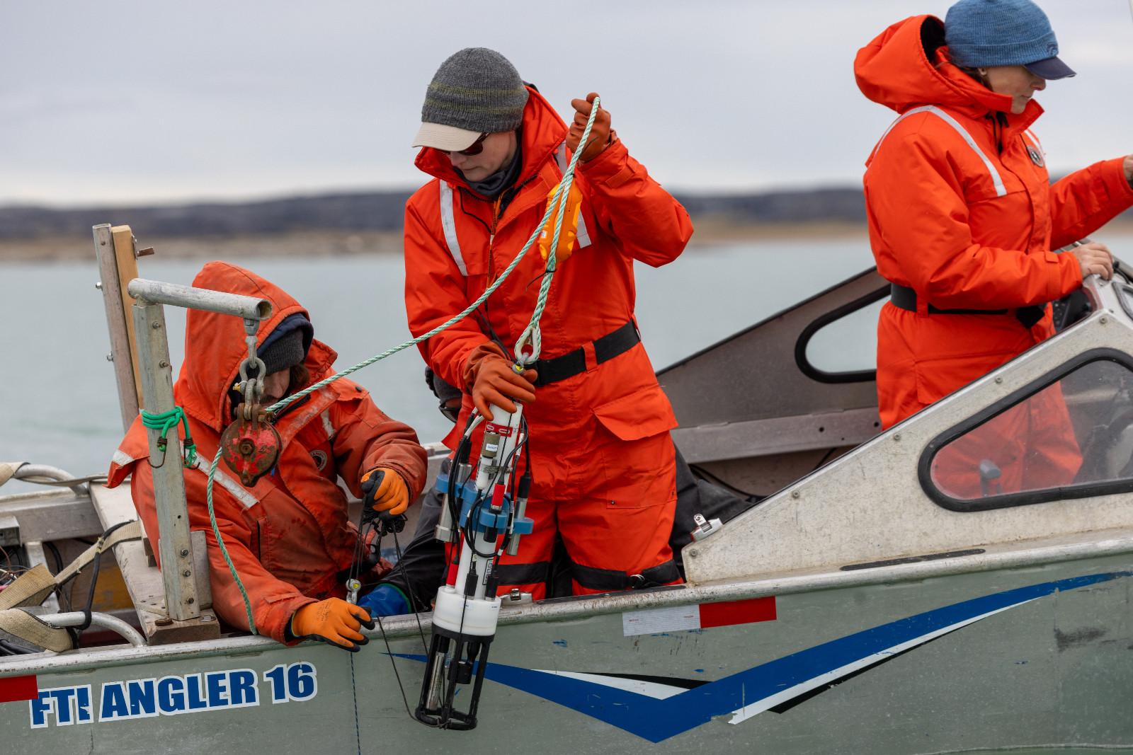 National Geographic Explorer and marine biogeochemist Kristina Brown conducts a Conductivity, Temperature and Depth test in the Arctic Ocean's Sherman Basin.
©Kaitlyn Van De Woestyne/National Geographic