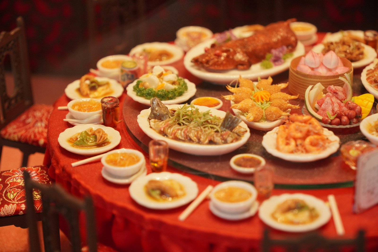 A Chinese banquet with side dishes.