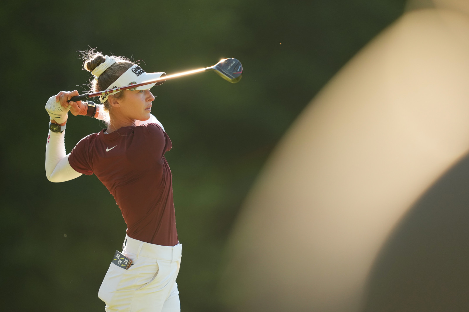 NORTON, MASSACHUSETTS - AUGUST 30: Nelly Korda of the United States plays her shot from the 15th tee during the third round of the FM Championship 2025 at TPC Boston on August 30, 2025 in Norton, Massachusetts. (Photo by Michael Owens/Getty Images)