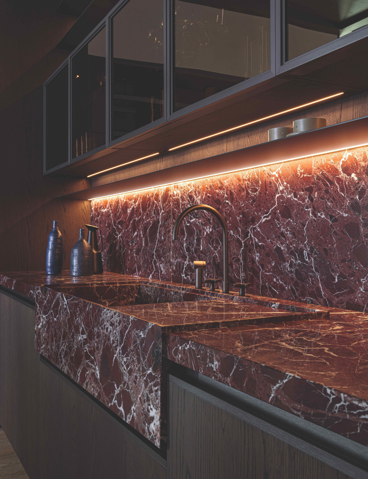 The newly introduced Lepanto red marble commands like a work of art