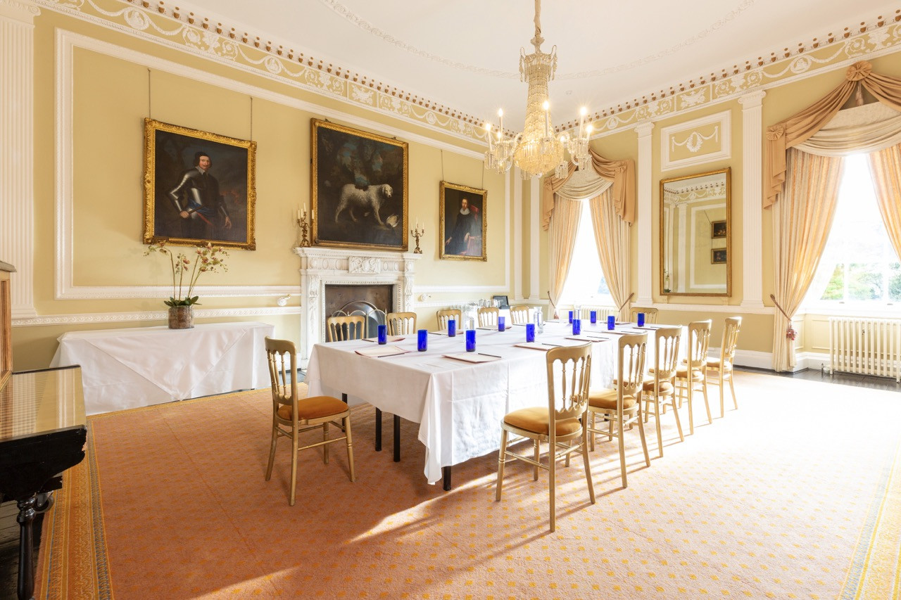 Formal dining room at Ripley Castle set for events, demonstrating the successful wedding and catering business operated from the East Wing of this historic European castle in Harrogate