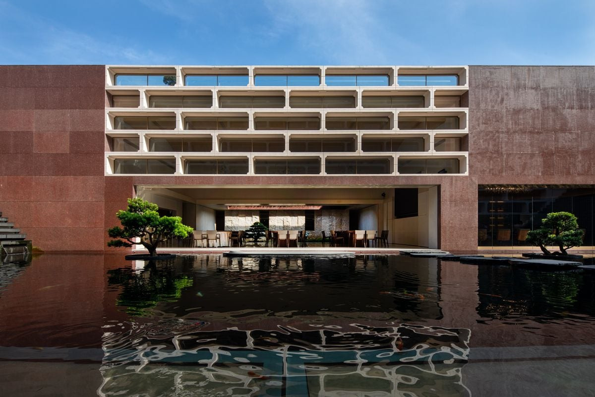 A look at the Moongate House’s banquet hall in the front block from across the water (Photo: Albert Lim KS and Khoo Guo Jie)
