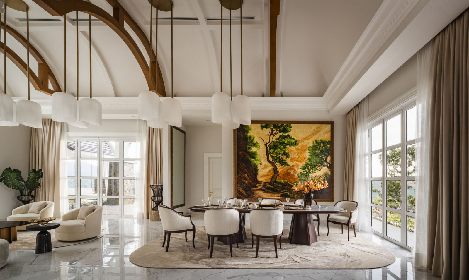 The dining area exemplifies elegant grandeur through its majestic arched barrel ceiling  (Photo: The Space Storyteller)