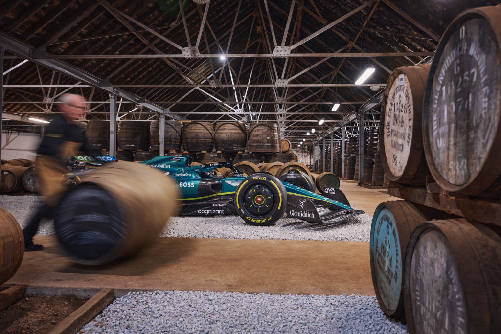 The Aston Martin AMR24 is captured at the Glenfiddich distillery in Keith, Scotland (Photo by Guido De Bortoli/Getty Images for Glenfiddich)