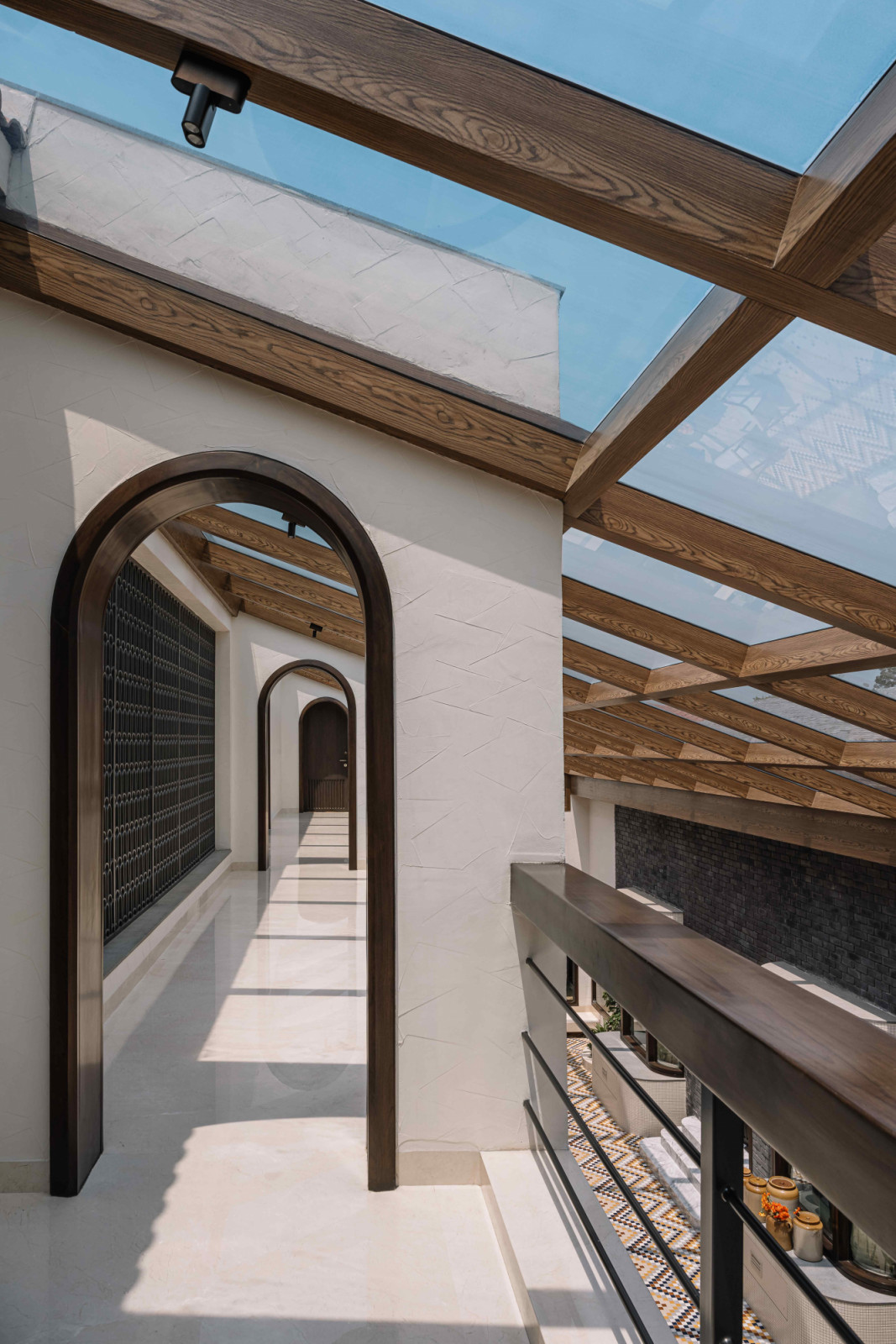 Sunlight filters through skylights