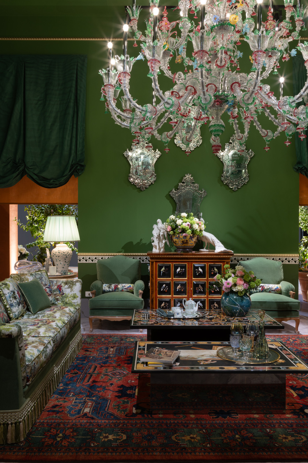 A green-themed living room at Villa Heritage at Salone del Mobile.Milano